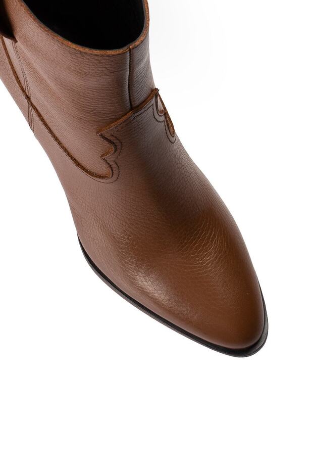 Hakiki Deri Taba Rengi Kadın Bot - 5