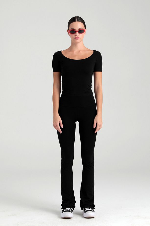 Ultra Soft Ispanyol Paça Pantolon Siyah - 3