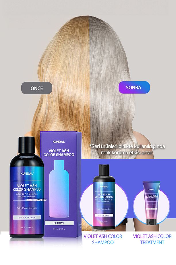 Sarı-Küllü Saçlara Özel Renk Koruyucu Bakım Şampuanı KUNDAL Ash Color Shampoo 300ml (Pear & Freesia) - 7
