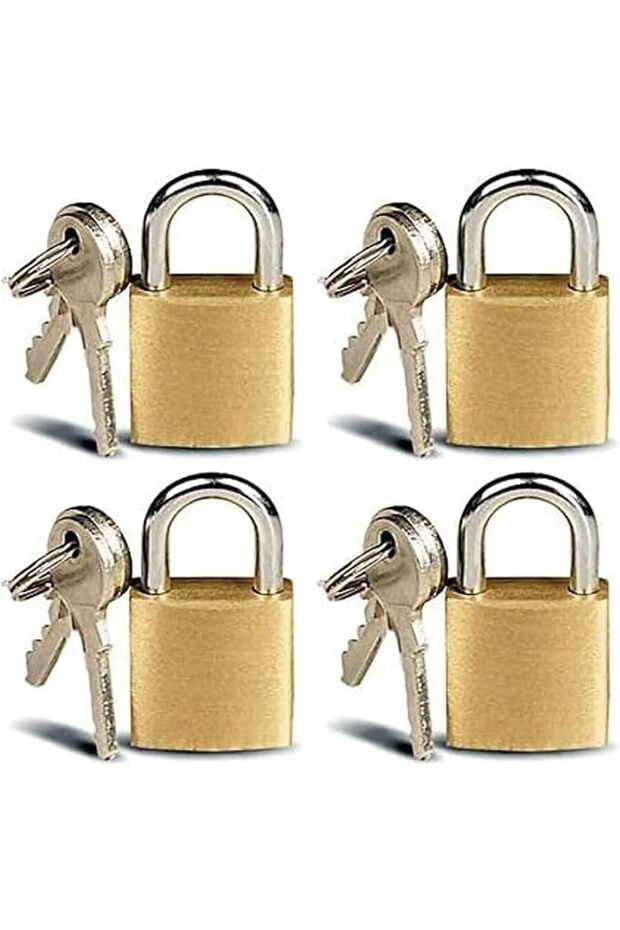 Set 4 of Mini Brass Padlocks for Luggage, Lockers, Solid Brass Keyed Alike Padlocks