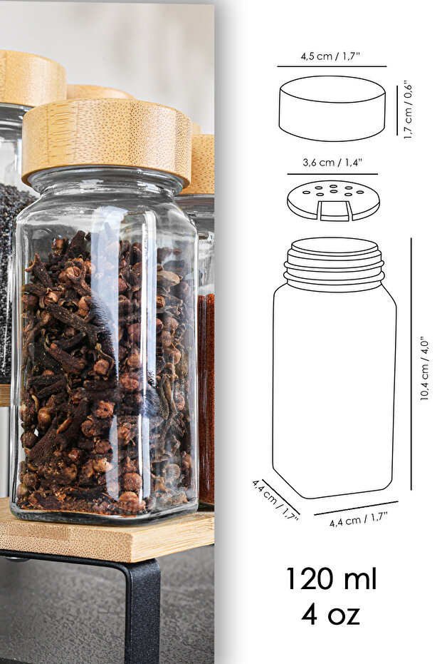 Set of 12 Spice Shakers with Bamboo Lids - Salt Shaker, Pepper Shaker and Angular Spice Set with Labels 120 ml - 7
