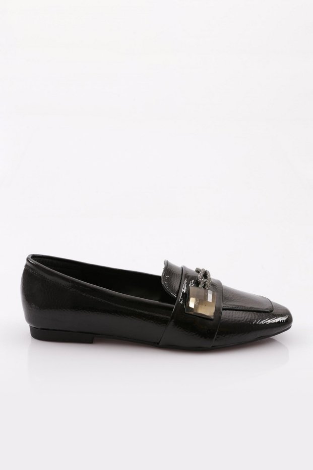 5002 Women's Silver Stone Accessory Ballerina Ballerina Black Wrinkled Patent Leather