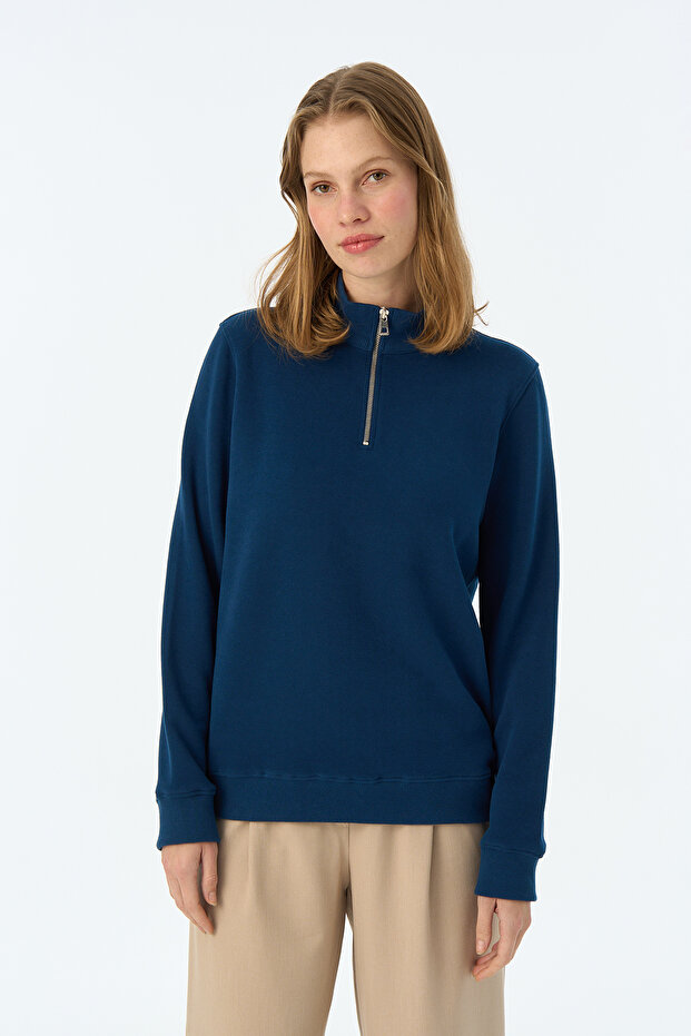 Basic SuperSoft Quarter-Zip Sweatshirt - Lacivert - 1
