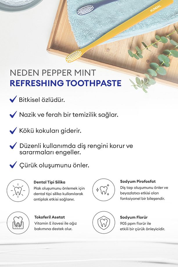 Bitkisel Özlü Ferahlatıcı Diş Macunu KUNDAL Refreshing Toothpaste Set (Pepper Mint) 3 Adet - 2