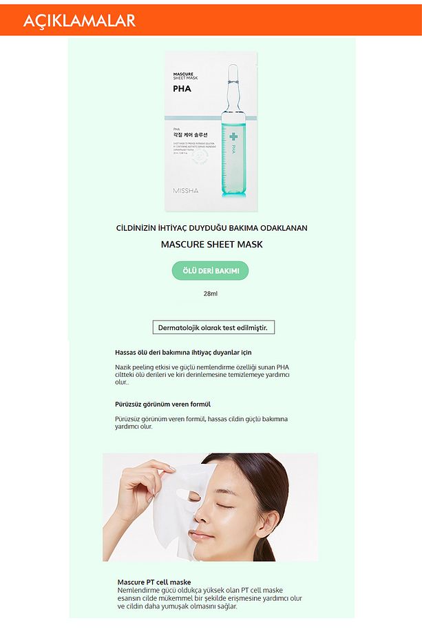 PHA İçerikli Ölü Deri Arındırıcı Yaprak Maske (1ad) Mascure Peeling Solution Sheet Mask - 2