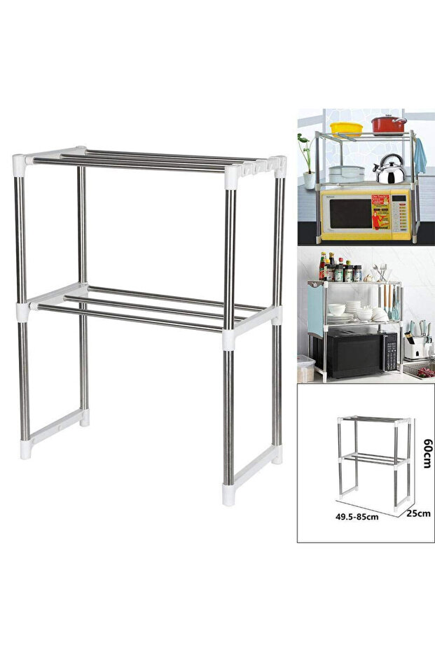 Multifunctional Adjustable Microwave Oven Rack, Aluminum, Silver