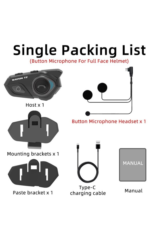 China Mainland Boom Mic Half 1PCS WAYXIN Helmet Headset T2 Motorcycle Bluetooth Intercom For 2 Rider