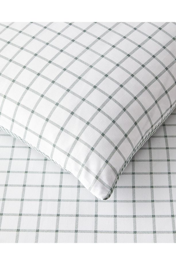 Simple Checks Kolay Ütülenir Tek Kişilik Nevresim Takımı 160x220 cm Seledon - 5