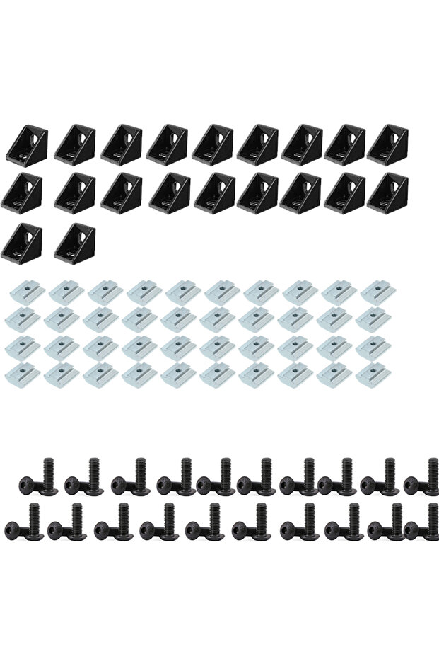 2020 Black Set 2020 Aluminum Profile Connector Set 20pcs Corner Bracket + 40pcs M5x8mm Hex Socket Ca