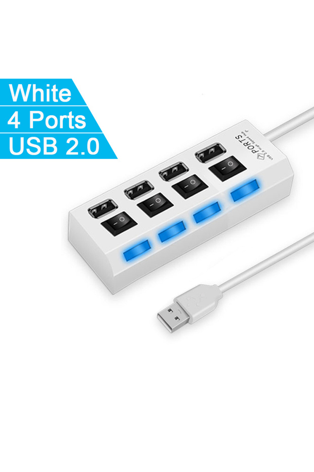 محول USB HUB 2.0 عالي السرعة 4/7 منافذ باللون الأبيض مع موسع وموزع USB متعدد وموسع متعدد