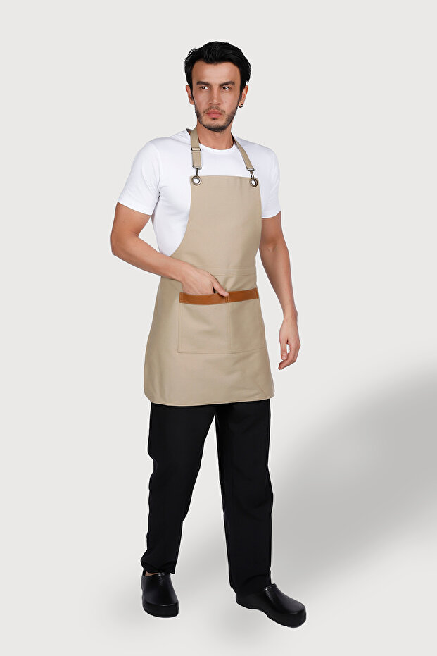 مريلة بحزام من الدنيم باللون البيج