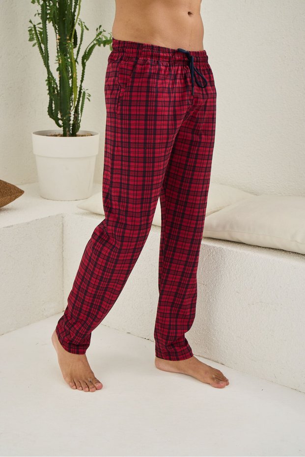 100% Cotton Burgundy Plaid Pajama Bottoms - King Size Comfort (3Xl-6Xl)