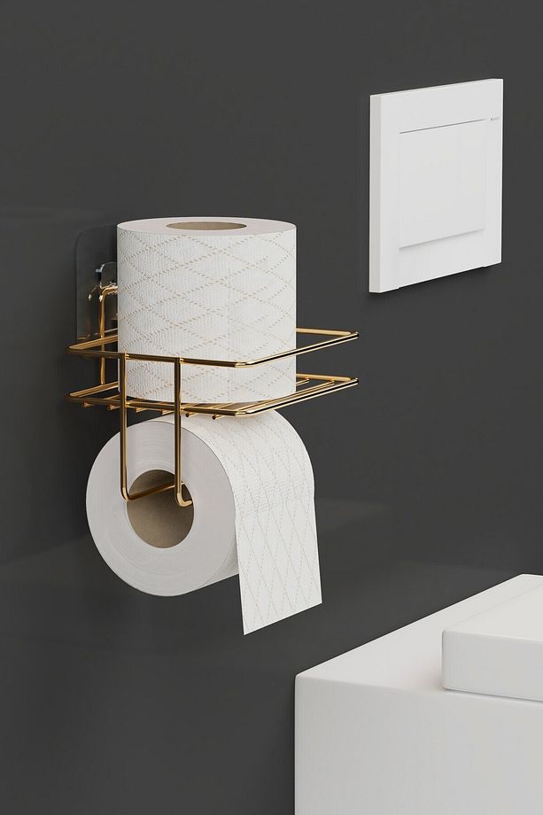 HOME Gold Altın Kaplama Yapışkanlı Tuvalet Kağıtlığı Tutacağı Askısı Metal Tuvalet Kağıtlık - 3