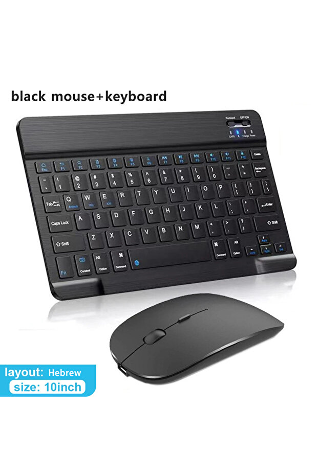 combination Hebrew Bluetooth Wireless Keyboard Mouse For IOS Android Windows Tablet For iPad Air Min - 1