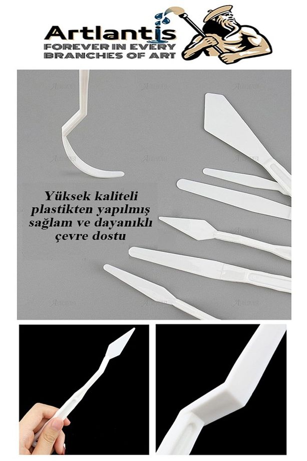 Plastik 13 Hazneli Resim Paleti 5 li Plastik Spatula ve Resim Fırçası 1 Paket Ressam Paleti Sanatsal - 3