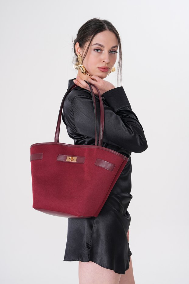 Burgundy Women's Belted Gold Buckle Magnet Closure Hand and Shoulder Bag Gc020916