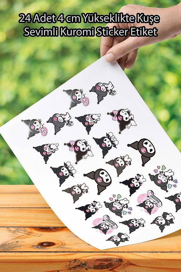 24 Adet 4 cm Yükseklikte Kuşe Kağıt Sevimli Kuromi Karakterler Sticker Etiket Çıkartma - 1