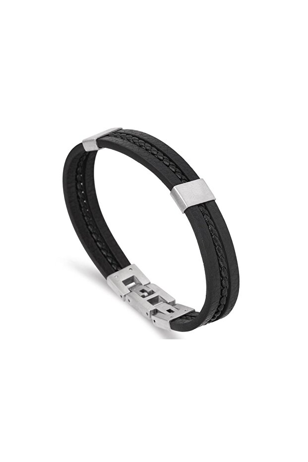 Ars084 Men's Leather Steel Bracelet