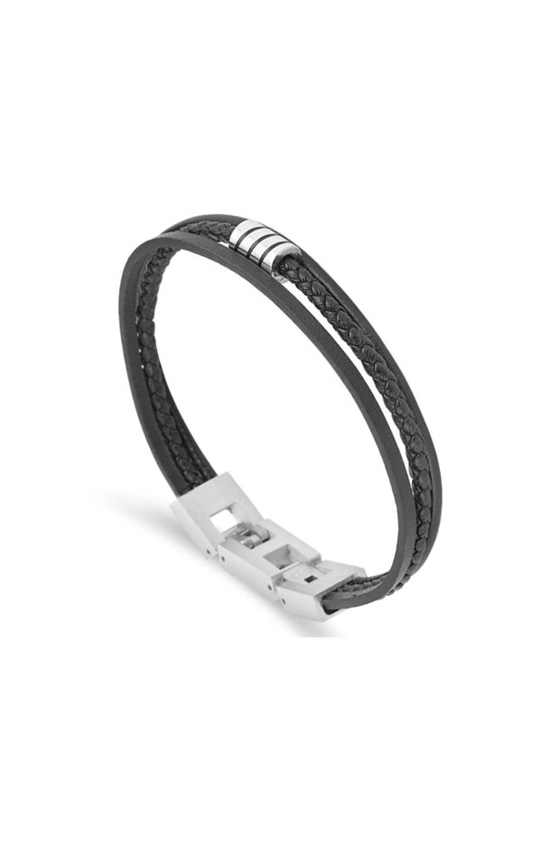 Ars065 Men's Leather Steel Bracelet