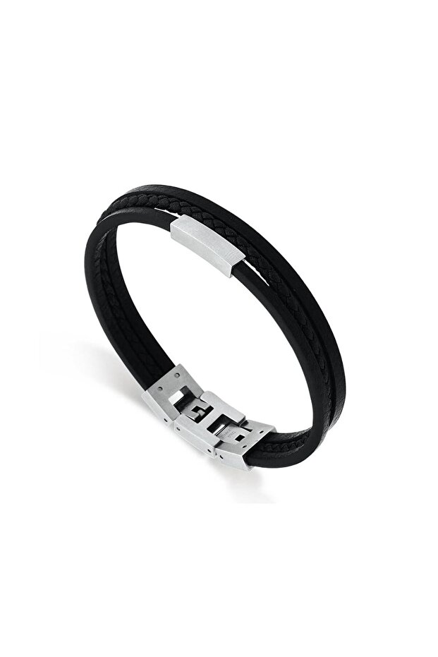 Ars013 Men's Leather Steel Bracelet