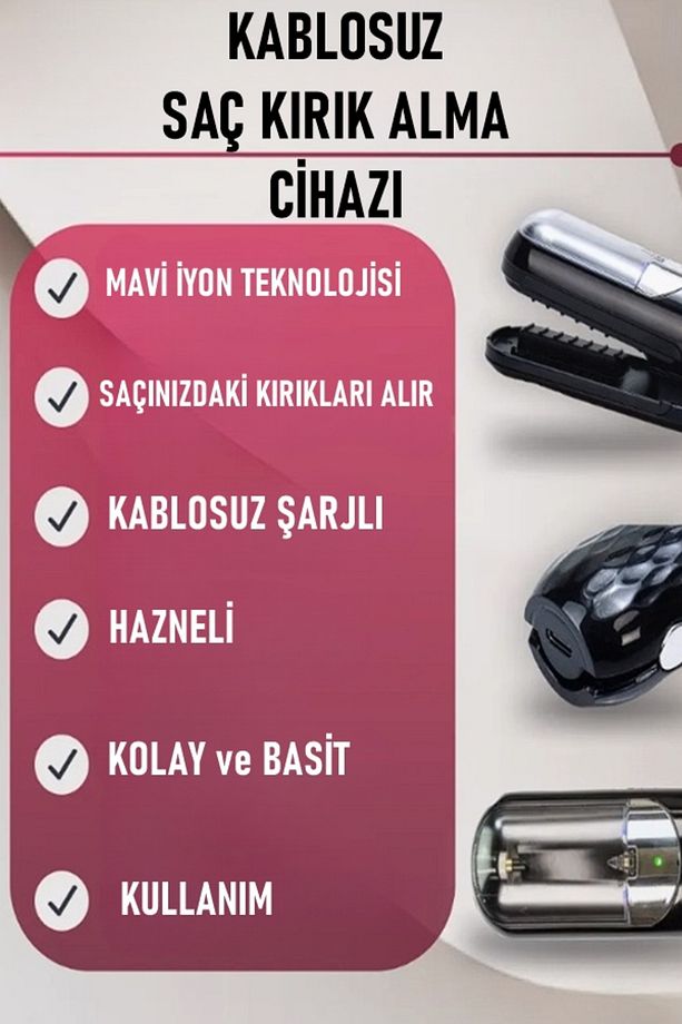 Kablosuz Saç Kırık Alma Cihazı Pratik ve Güvenli Split End Trimmer, Type-C Şarjlı - 3