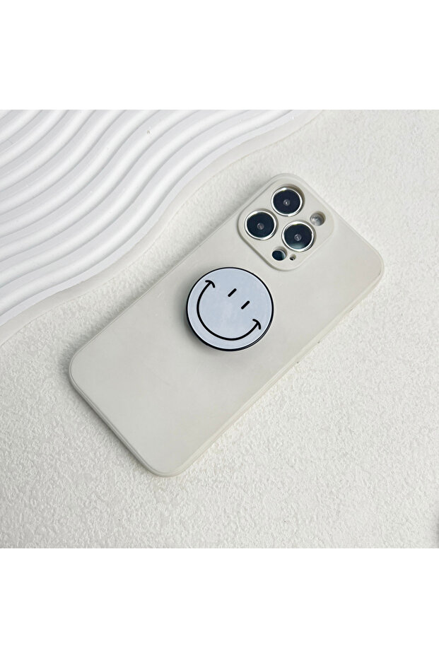 حامل هاتف أبيض قطعة واحدة من Talk Tok Grip Cute Happy Face قابل للطي لسطح المكتب ABS حامل للهاتف المحمول M