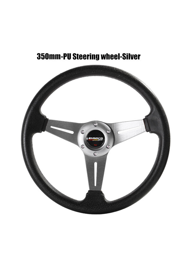Silver 350mm/14Inch Sport Steering Wheel Aluminium+PU Drift Simulation Racing Game Steering Wheel Un