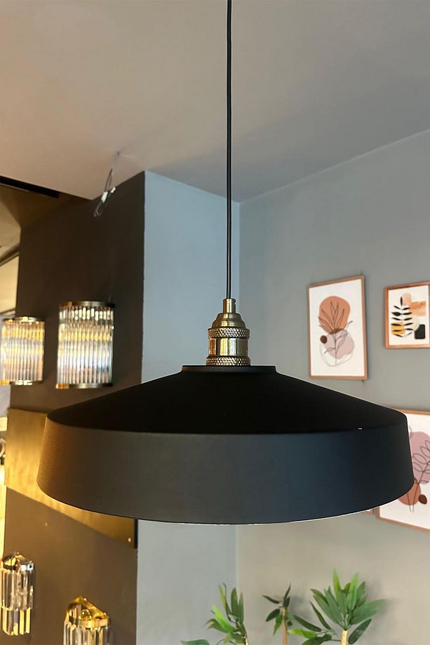 Açe Siyah Tekli Eskitme Lale Başlık Avize Retro Sarkıt Ofis Showroom Salon Mutfak Avizeleri - 3