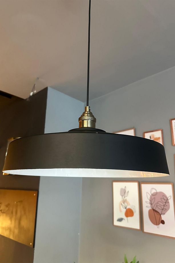 Açe Siyah Tekli Eskitme Lale Başlık Avize Retro Sarkıt Ofis Showroom Salon Mutfak Avizeleri - 4