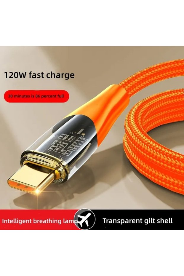 1m Orange 120W USB To Type C Cable Super Fast Charging Data Cord For 12 Redmi Note 11 S23 S2...