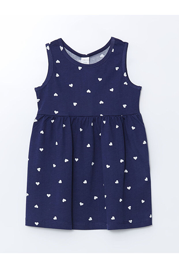 Two Mt Shop Quality Lcw Eco Navy Blue Combed Cotton Printed Girls' Dress