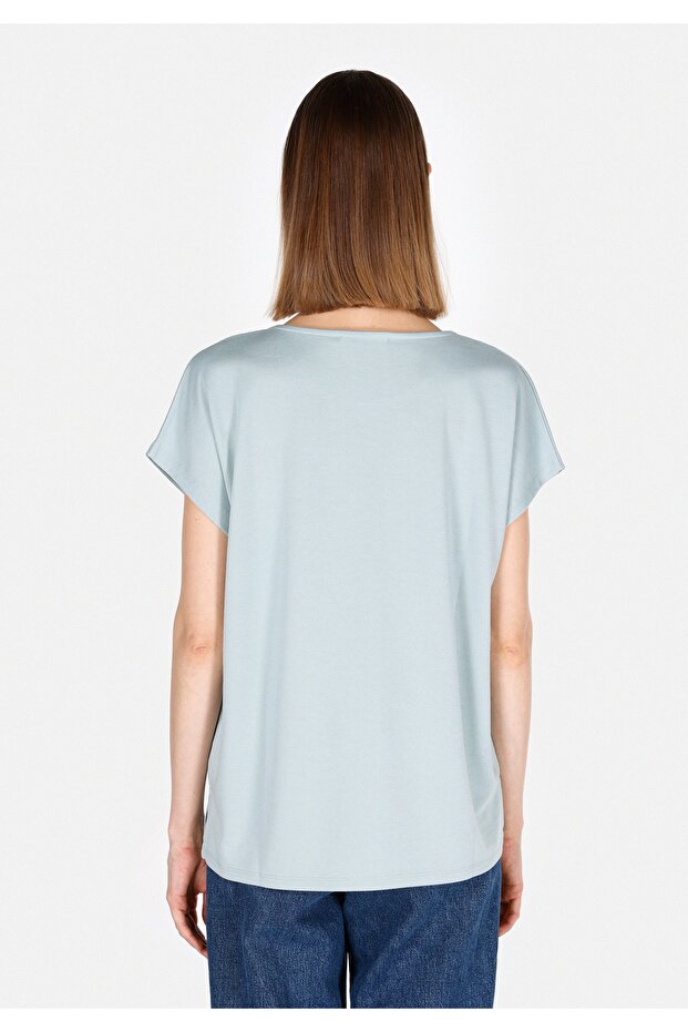 Regular Fit Yuvarlak Yaka Düz Kadın Yeşil Kısa Kol Tişört - 2