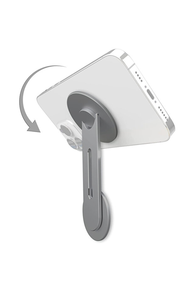 GRAY Continuity Flip iPhone Laptop Mount Slim Magnetic Phone Holder Swivels 180 for Laptops and Moni