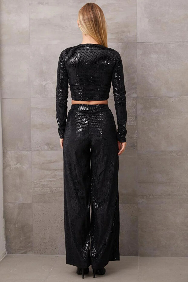 Crop Payet Siyah Bluz - 4