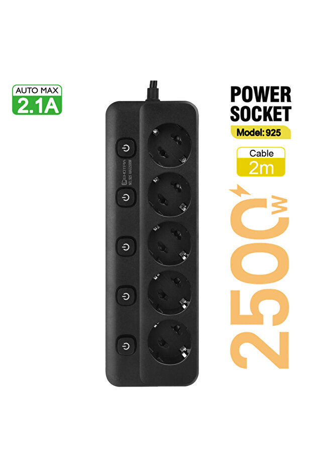 EU Plug 925 Black Power Strip EU Plug AC Outlets Multitap Socket Extension Cord Electrical Independe