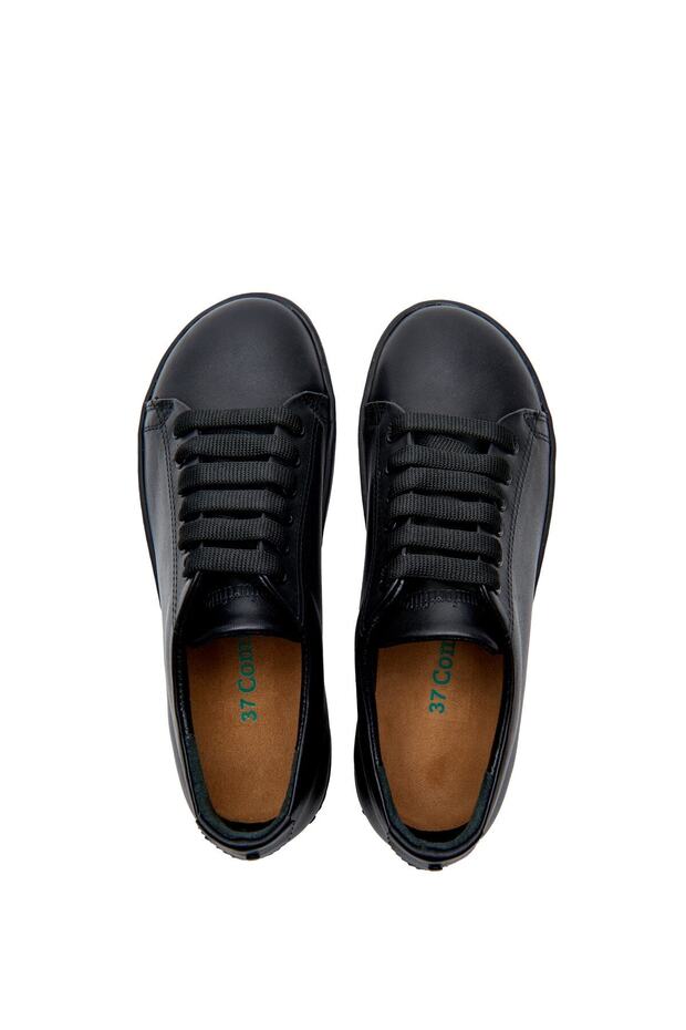 Kadın Siyah Cilt Deri Anatomik Mantar Tabanlı Deri Sneaker - 4