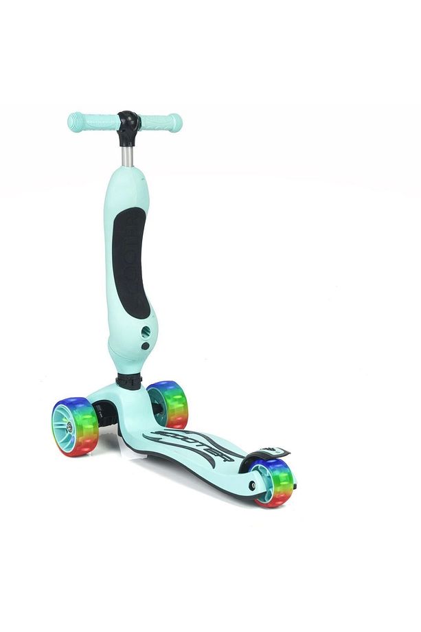 Smart Oturaklı Çocuk Scooter 3 Tekerlekli Led Işıklı Scooter Yükseklik Ayarlı - Su Yeşili - 4