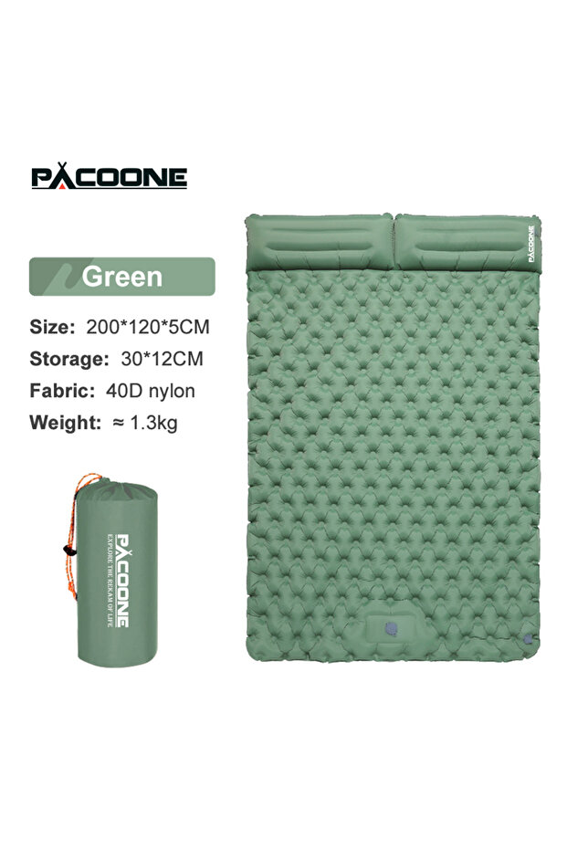 Army Green PACOONE Outdoor Camping Double Inflatable Mattress Extra Wide Sleeping Pad Ultralight Fol