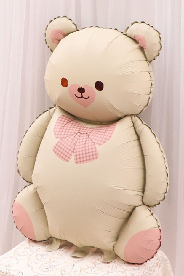 Retro Bow Tie Bear Foil Balloon Cream Retro Big Bear Balloon Cream 90cm