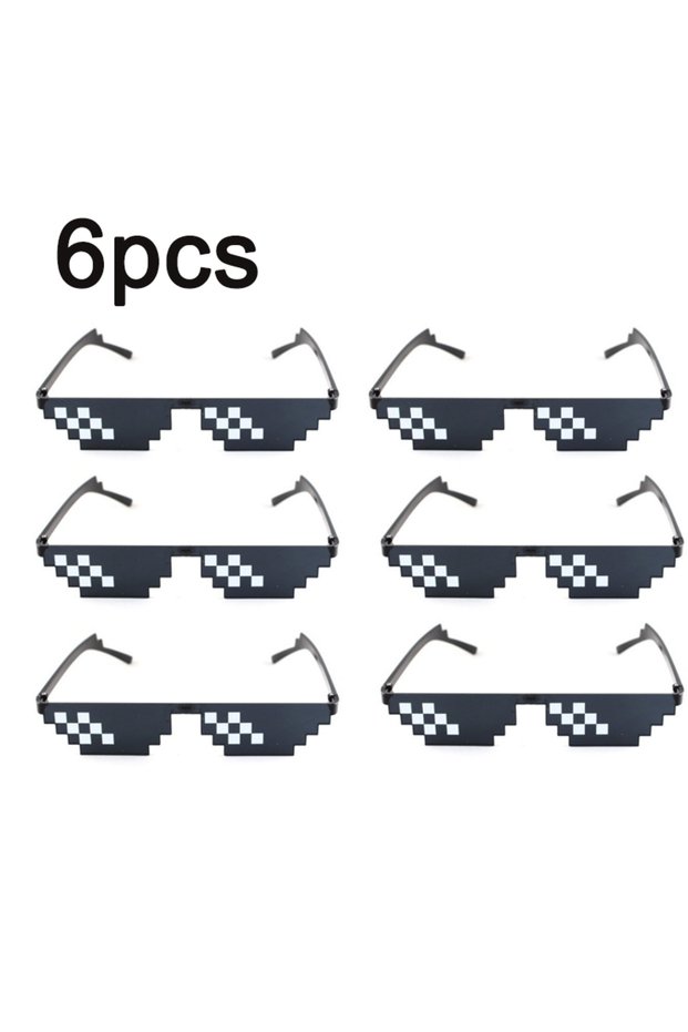6PCS Mosaic Sunglasses Cool Party Vintage Shades Eyewear For Men Pixelated Sunglasses Funny Women Gl
