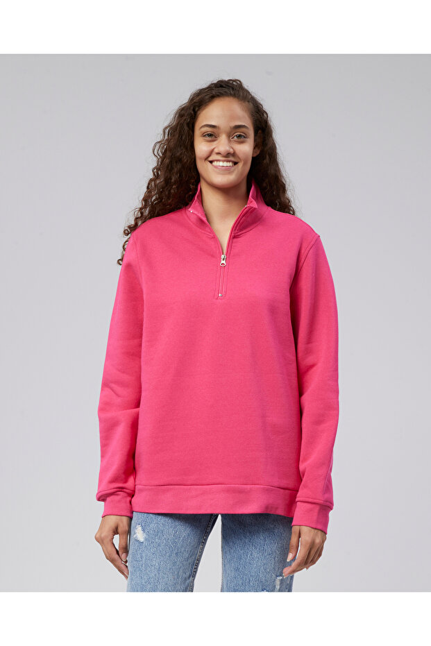 Mooncover Women's Half Zipper Stand Collar Fleece Sweatshirt – Fuchsia