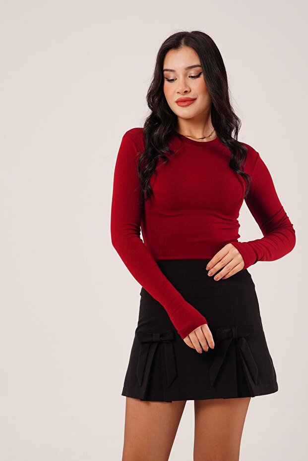 Long Sleeve Basic Burgundy Blouse - 3