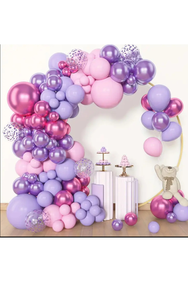 Transparent Sequin Pink Lilac Purple Balloon Chain Set 103 Jumbo Balloons Included
