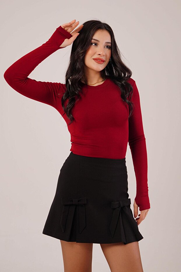 Long Sleeve Basic Burgundy Blouse - 1