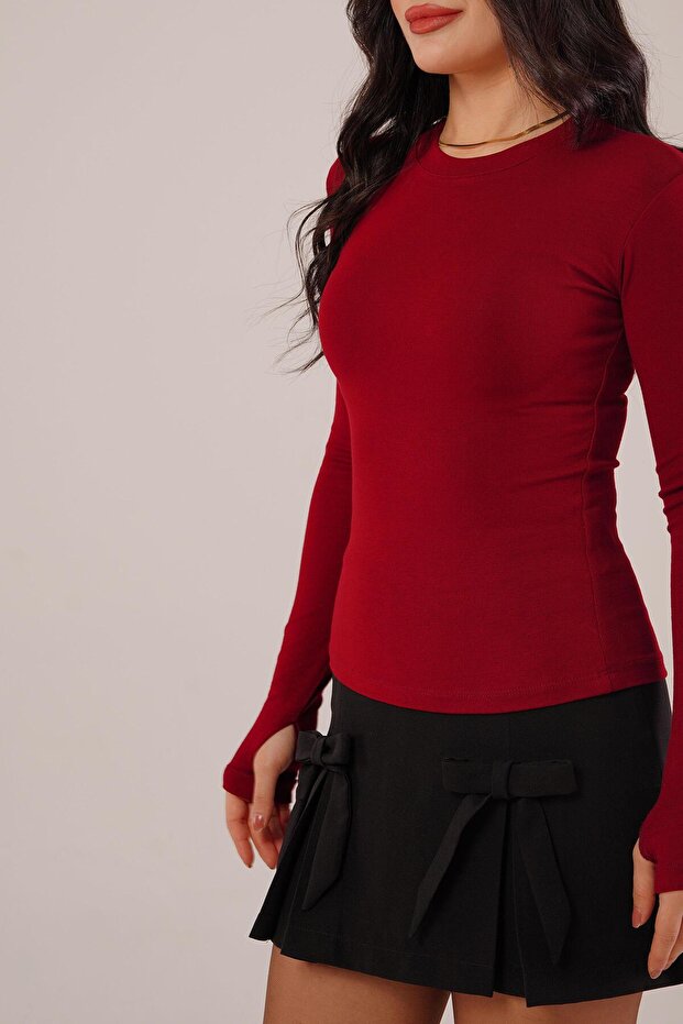 Long Sleeve Basic Burgundy Blouse - 7
