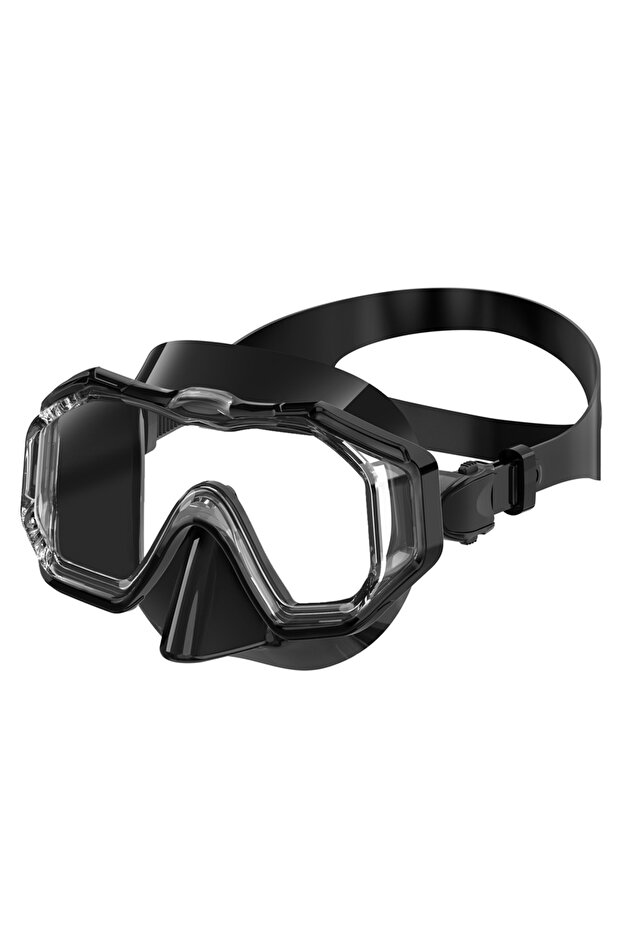 AllBlack Snorkel Mask 3 Windows Panoramic Wide View HD Three-Lens Adjustable Scuba Snorkeling Swimmi