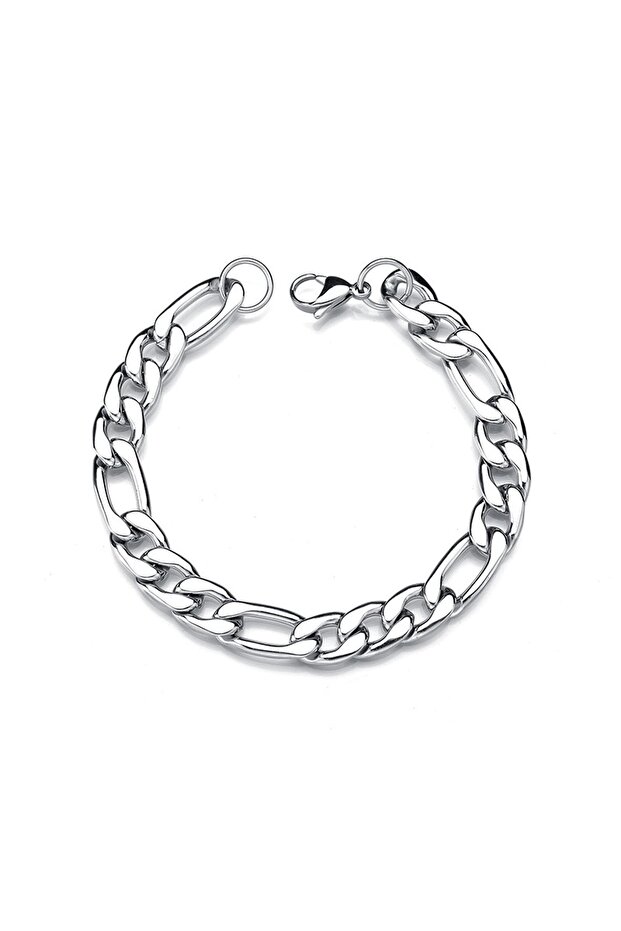 9 Mm. 20 Cm. Figaro Gray Steel Men's Bracelet Et85By-9