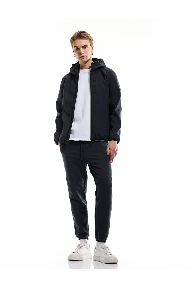 Zippered Pocket Cotton Stitching Detailed Lace up Waist Jogger Sweatpants