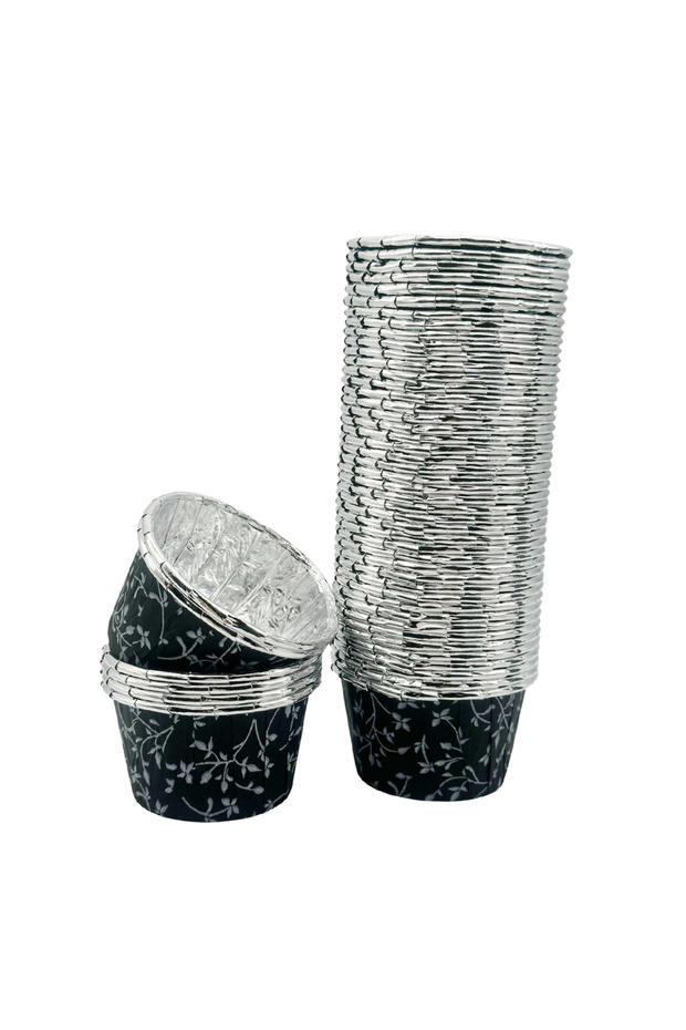 Black Leaf Patterned Silver Muffin Cake Capsule 50Pcs - V - 1