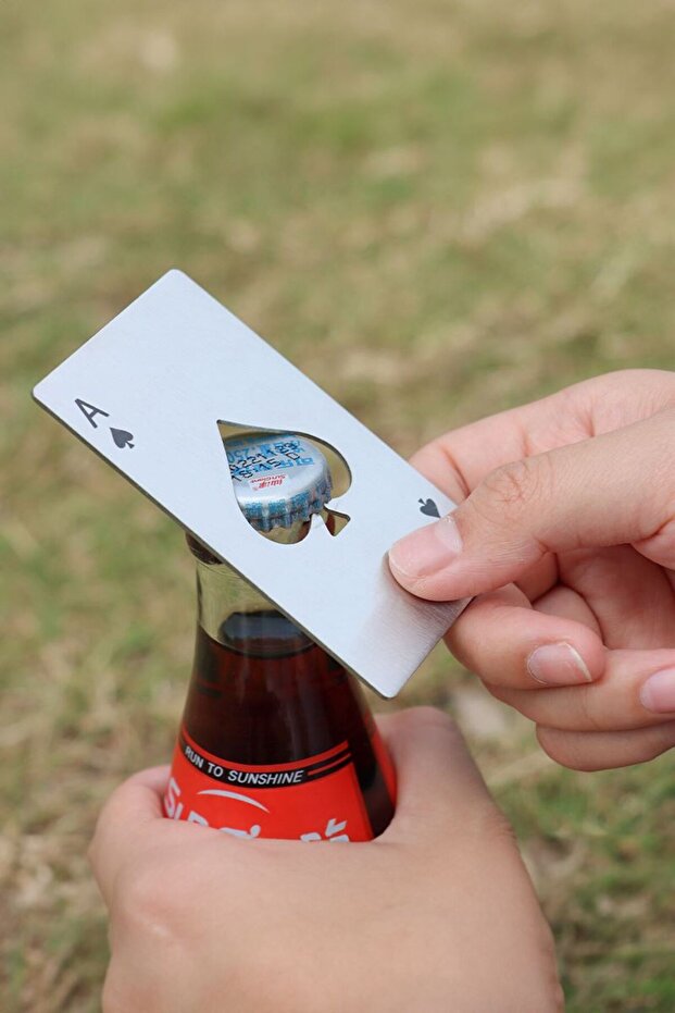Portable Gray Spade Ace Bottle Opener in Steel Wallet Cin655Gr